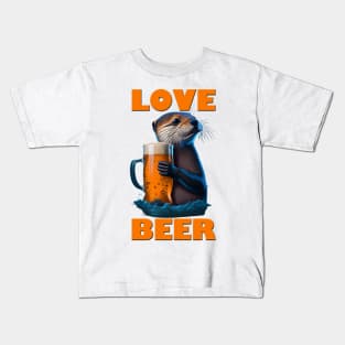 Cute Otter With A Beer Mug Kids T-Shirt